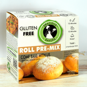 Allergen-free vegan hamburger rolls made with Gracious Bakers pre-mix, served with colourful toppings and fresh ingredients.