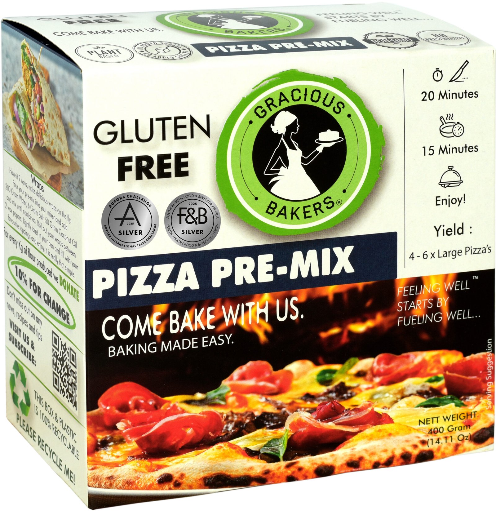 Wholesale Gracious Bakers Allergen-Free Pizza Pre-Mix - 100% Gluten-Free, Vegan, Dairy-Free, Sugar-Free, Plant based, Non-GMO, Nutrient-Enriched<br><small>12x400Gr 5 Kg 25 \Kg</small>